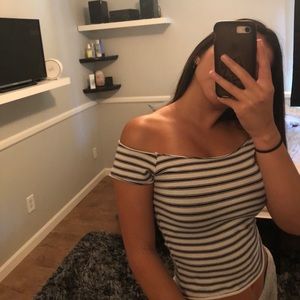 off the shoulder stripped shirt